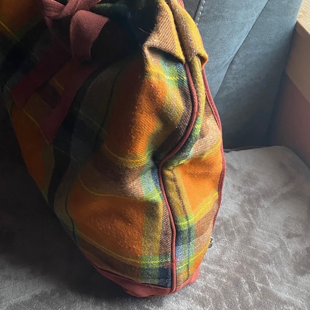 Vintage Atlantic pillow Pak garments bag Colorful Plaid Tote with Red Straps - Picture 4 of 7